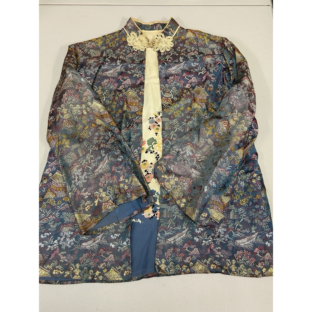 Vintage Chinese Brocade Jacket Peacock Pagoda Motif Floral Lined‎ Top